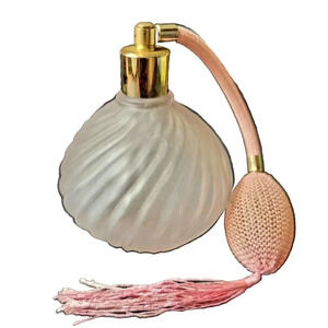 Vintage Frosted Pink Glass Atomizer Perfume Bottle tassel Spray